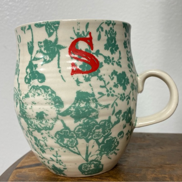 Anthropologie Other - Anthropologie Homegrown Green Floral Letter "S" Mug 4 1/4''